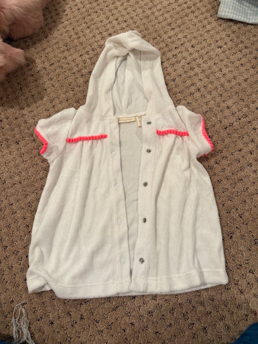 First Impressions White Hooded Terry Cover-Up with Pink Trim